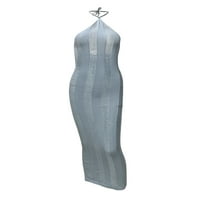 Мубинео Жени Халтер Фустан Без Ракави Со Еднобојна Боја, Шуплива Декорација Прилагодлива Летна Облека
