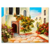 Планината со цвеќиња со мала куќа I 12 8 сликарско платно уметничко печатење