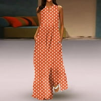 Женска Летна Мода Печатење Со Шема На Вратот Без Ракави Долг Фустан Секојдневен Сарафан За Плажа