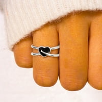 духбне моден премин шуплива љубов црн бел сребрен прстен прстен за отворање срце за жени и девојки