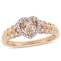 Miaенски Carat Carat T.G.W. Морганит и дијамантски акцент 10kt розово злато ореол срце прстен
