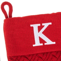Монограмска буква од време на одмор k Плетен Божиќно порибување, црвено, 20