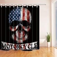 Череп Со Американско Знаме Комеморативен Мотоцикл Црна Полиестерска Ткаенина Бања Туш Завеса