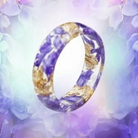 мњин рачно изработени вистински цвет смола прстен шарени смола прстен мастило шема виолетова смола прстен божиќ прстен за жени