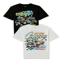 Chevrolet Boys краток ракав за гроздобер инспирирана графичка маица, 2-пакет, големини XS-XXL