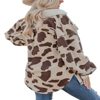 Женска Секојдневна Кошула Јакна Сомотска Блуза Палто Леопард Печатење Долги Ракави Есенска Облека Кајсија М