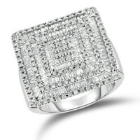 1- КТ. T.W Композитен дијамантски концентричен квадратен прстен во сребро сребро