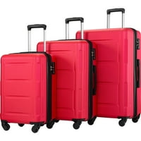 Aukfa Hardside Buggege постави багаж куфер поставен со вртливите тркала и цифрен заклучување - црвено
