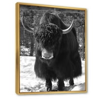 Дизајн Портрет на монохроматски диви бикови во зимска шума I 'Фарма куќа врамена платно wallидна уметност печатење
