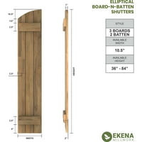 Ekena Millwork 1 2 W 72 H Americraft Три надворешни работи на табла Реал Вуд се придружи на одборот-н-batten ролетни со елипсовиден