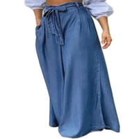 Глоквис Жените Ги Врзуваат Дното Со Џебови Тексас Панталони Модни Секојдневни Панталони Обични Фармерки Со Висок Струк Светло Сина 4XL