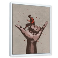 Дизајн Аарт „Човек со помош на мобилен телефон со Call Me Sign“ Модерно врамен платно wallид уметност