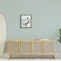 Sumpell Industries Rustic Pelican Bird Bird Beach Shoreline Portreate Graphic Art Luster Grey Floating Framed Canvas Print Wallидна