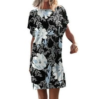 Дами Фустан Елегантен Краток Ракав Цветни Печатени Дама Облека Пролет Лето Одмор Мода Секојдневен Плажа Дневни Фустани Денот На Мајката Подарок Блузи