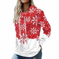 Женска Божиќна Серија За Печатење Снегулки Puawkoer Насловна Обични пуловер женски врвови S Црвено-2