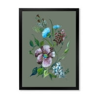Тиркизни и виолетови пролетни цвеќиња врамени сликарски платно уметнички принт