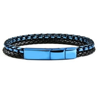 Крајбрежен накит Машки полиран со сина боја од не'рѓосувачки челик BO и кожна нараквица - 8 + 0,5 Ext
