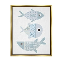 Stuple Industries Различни моделирани водни водни риби дизајн графичка уметност металик злато лебдечки врамени платно печатење wallидна уметност, дизајн од Ким Ален