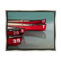 Tuphel Red Canoes лето на езерото пејзаж фотографија сива пловила врамена уметничка печатена wallидна уметност