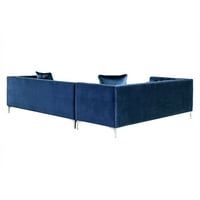 Inge Navy Blue Silver Velvet Couldet Corner Sectional Sofa - Сребрена лента за нокти, тафтирано со копче, метални Y -нозе, лево