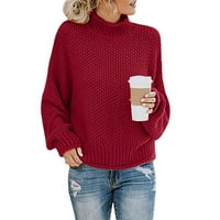 ХГВ Џемпер За Жени Надвор Од Рамениот Џемпер Секојдневен Плетен Лабав Пуловер Со Долги Ракави Црвен М