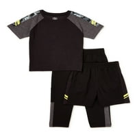 Атлетски дела бебе и дете Активно сет на облека со кратки ракави, 3-парчиња, големини 12м-5Т