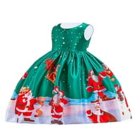 Бинпурен Детски Летен Фустан, Божиќни Цртани Модели Печати Круг Вратот Краток Ракав Едно Парче