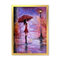 Дизајн Девојчето со чадор што шета на дождот I 'Француска земја врамена уметничка печатење