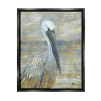 СТУПЕЛ ИНДУСТРИИ Крајбрежната пеликанска птица апстрактна портрет сликарство авион црно лебдечко платно печатено wallид уметност, дизајн од Пол Брент