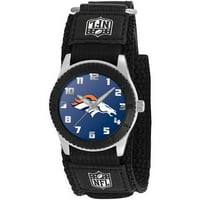 Време на игра NFL Kids 'Denver Broncos Rookie Series Watch, Black Velcro Strap