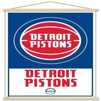 Детроит Пистонс - Лого Ѕид Постер Со Дрвена Магнетна Рамка, 22.375 34