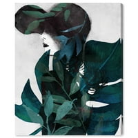 Wynwood Studio Fashion and Glam Wall Art Canvas Print 'Noir Monstera Jungle' портрети - зелена, бела