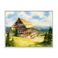 DesignArt „Стара куќа на лето со мирен пејзаж“ Традиционално врамено платно wallидно печатење
