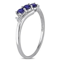 Miaенски Carat Carat T.G.W. Создаден сино сафир и дијамантски акцент 10kt бело злато три камен прстен