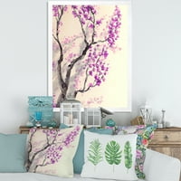 Апстрактни пролетни виолетови цвеќиња на гранки на дрвја, врамени сликарско платно уметничко печатење
