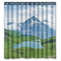 Планински пејзаж со Езерото Бахалпи Швајцарија Водоотпорна Полиестерска Ткаенина Големина На Завеса За Туширање