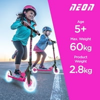 Неон деца со скутер за склопување на скутер - розова, момчиња и девојчиња осветлуваат тркала