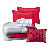 Главни црвени и црни геометриски кревети во торба утешител сет со чаршафи, полни