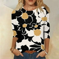 Омитај Женска Мода Обична Три Четвртина Ракав Печатење Круг Вратот Пуловер Врвот Блуза