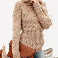 Модни Жени Обични О-Вратот Желка Цврста Боја Долг Ракав Пуловер Џемпер Тиеток