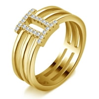 Ариста Карат Т.В Римска цифра ii Кубни цирконија моден прстен женски во златен тон Стерлинг сребро
