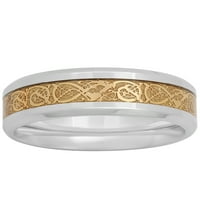 Менс не'рѓосувачки челик златен тон IP филигран свадбена лента - машка прстен