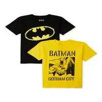 Момци на Бетмен Готам Сити и графичка маица со лого, 2-пакувања, големини 4-18