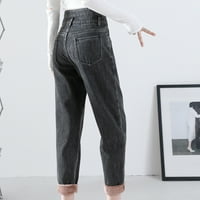 вендунид фармерки за женски женски висок струк лабава задебелена топла кадифен директно фармерки харен панталони сива