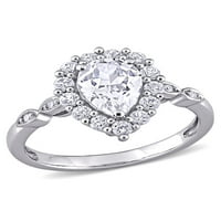 2- Карат Т.Г.В. Создаден бел сафир и дијамант-акцент 10kt бело злато ореол прстен