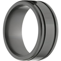 Рамен црн циркониумски прстен со две жлебови и полирана завршница