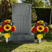 Главни станови 20 Вештачко цвеќе во цврста зелена гробишта вазна, полиестер сончоглед жолта боја