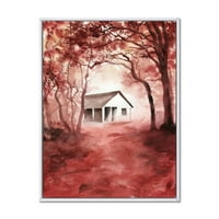 Црвените есенски шуми и куќа во диви 30 40 Рамка за сликање на платно уметничко печатење