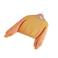 Обичен Цветен Принт Тркалезни Пуловери На Вратот Сенф Со Долги Ракави Жолти Девојки Џемпери