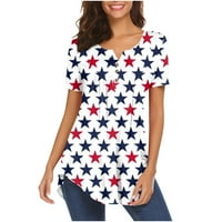 Блузи За Жени Летни Врвови Секојдневен Моден Краток Ракав V Маици За Вратот Преголеми Врвови За Печатење На Американско Знаме